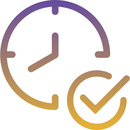 Clock with check mark icon.