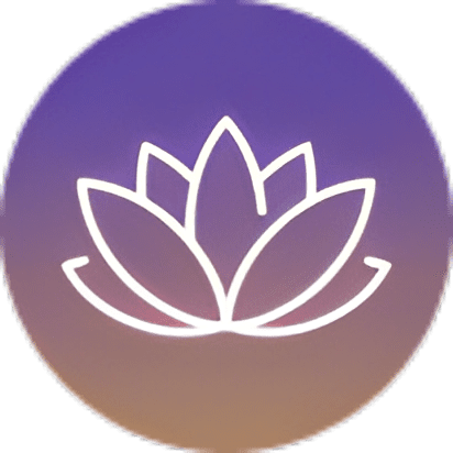 Lotus flower icon on purple gradient background.